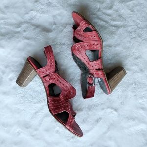 Fidji Red Leather Cutout Sandal Heels